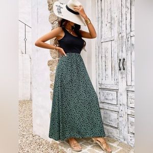 SHEIN Women’s Dalmatian Print Sleeveless Maxi Dress Black & Green Size 2
